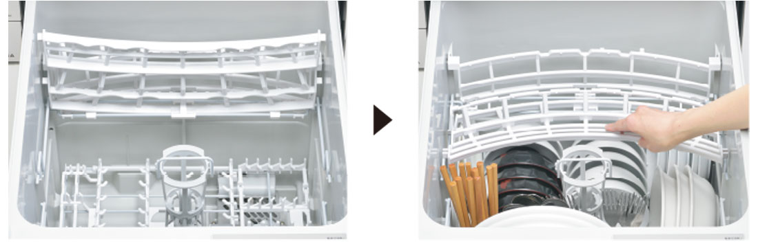 食器をセットしやすい「折りたたみサークルラック」［上カゴ］