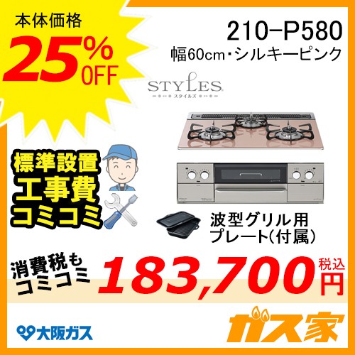 標準取替交換工事費込み-大阪ガスガスビルトインコンロSTYLES(スタイルズ)210-P580